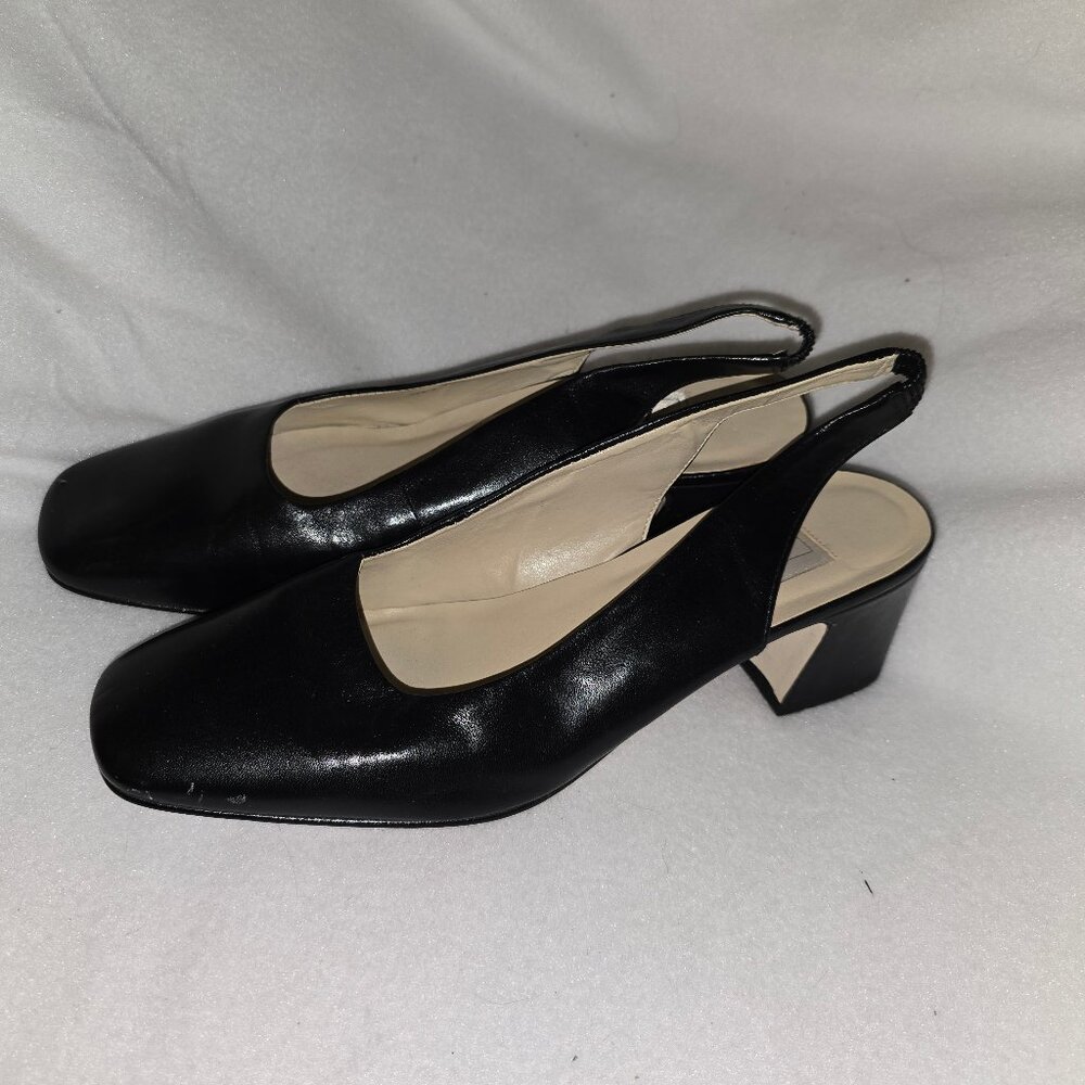 Vintage Worthington Chunky Black Slingback Heels Size 7.5 M Leather Upper